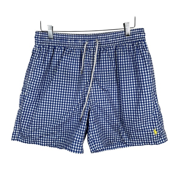 Polo Ralph Lauren Swim Trunks Shorts Swimwear Mens XL Gingham Check Blue Pockets - Picture 1 of 7